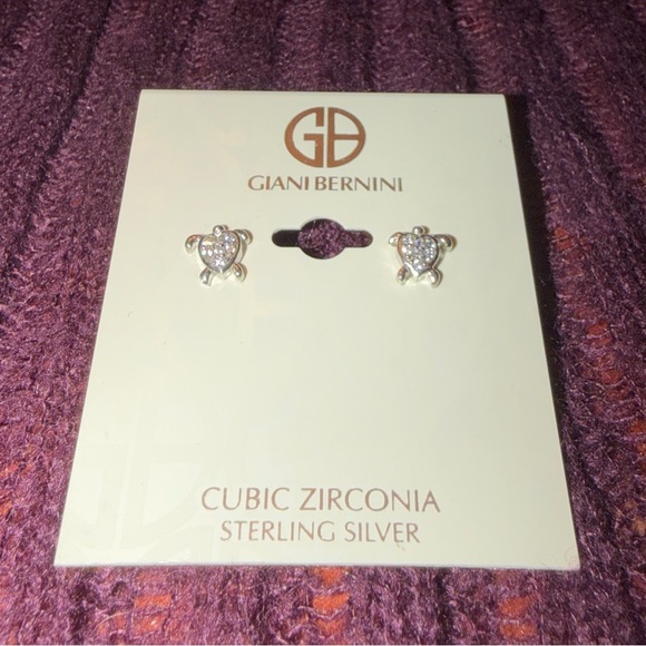 Giani Bernini CZ earrings Sea Turtle Sterling Silver Heart Studs Cubic Zirconia - Picture 4 of 7